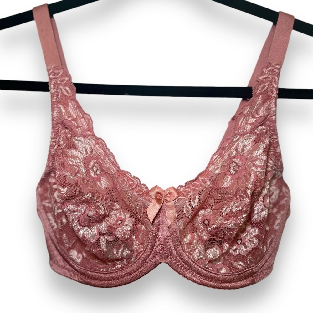 Vintage Pink Lace Underwire Bra with Bow 34C